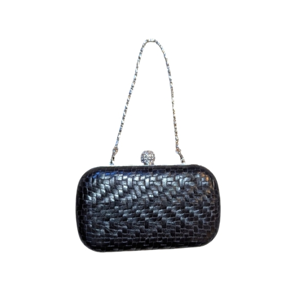 MMS Rhinestone Crystal Black Evening Bag Clutch 6" Retro Timeless - Picture 1 of 11